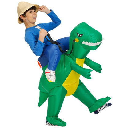 Child Adult Unisex Boy Girl Inflatable Green Dinosaur Cosplay Costume Kids Kindergarden Performance Halloween Carnival Party