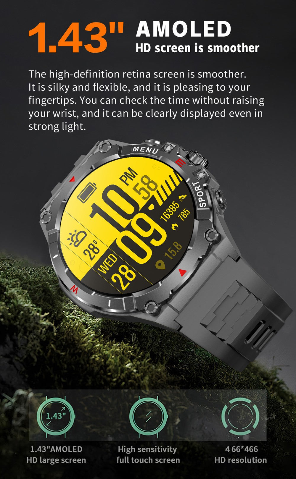 Smartwatch COLMI V76 GPS 2025 Tela AMOLED Ultra 1.43" Bússola e Altímetro Integrados Chamada Bluetooth Smart Watch Bateria 500mAh