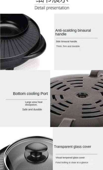 Panela elétrica doméstica, panela de fondue e churrasco coreano, panela integrada para enxágue e grelhados, assadeira multifuncional