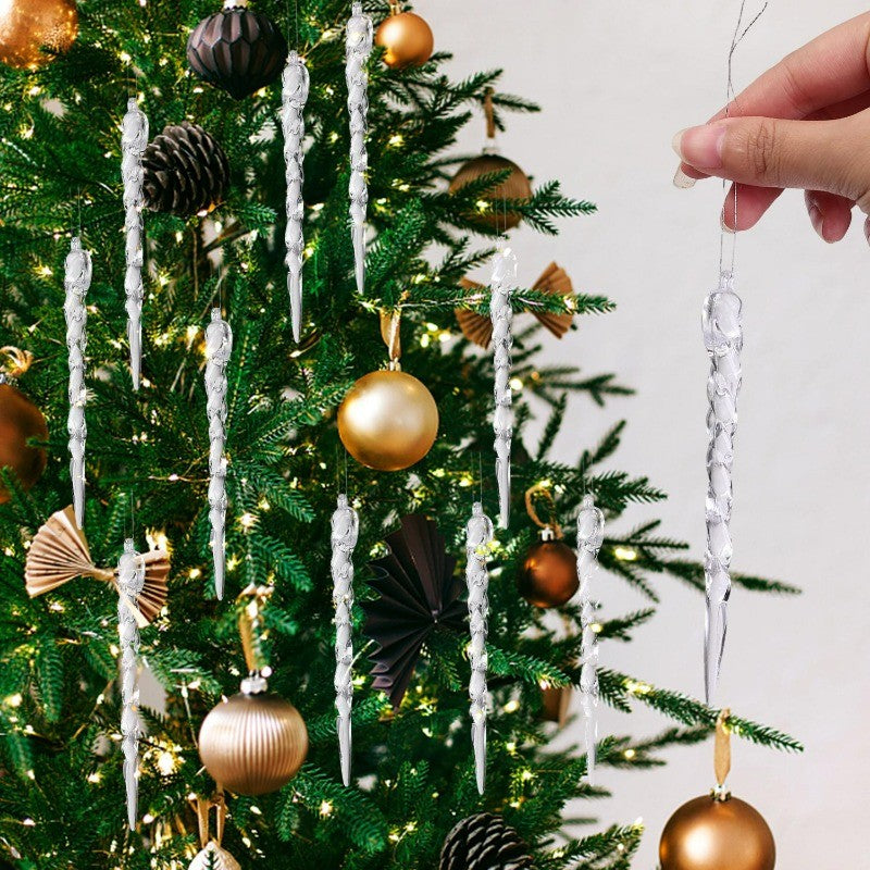 60/12PCS Clear Acrylic Icicle Christmas Ornaments Crystal Hanging Pendant Spiral Strip Icicle for Xmas Tree Wedding Party Decor