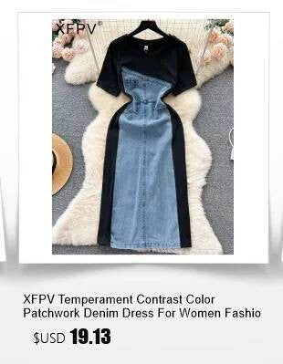 XFPV Women's Sweet high Waist Wrap Belt Round Neck patchwork Denim Shirt  Chic Top Y2k Korean Fashion Spring Summer 2025 SM11327