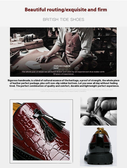 2024 new lazy man slip-on bean shoes men's business casual crocodile print 46 large size fringed leather shoes men