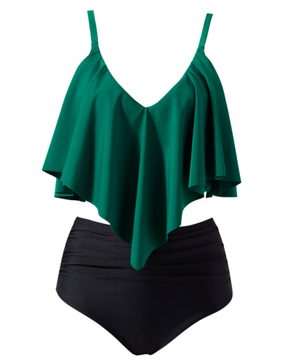 Women Tankini Ruffle High Waisted Swimsuits Tummy Control Bathing Suits Swimwear Beachwear Padded XXL Size Bikini Set Female
