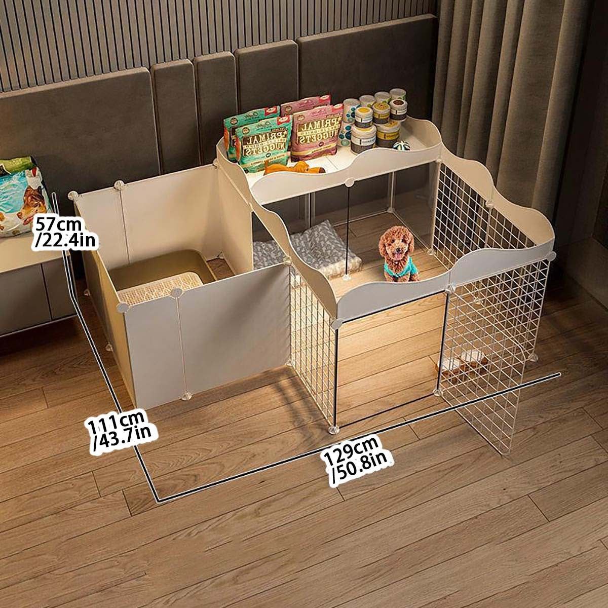 Cerca para cães de estimação Casa Canil Interno para cães pequenos Cerca de isolamento Teddy com área de banheiro gaiola para cães