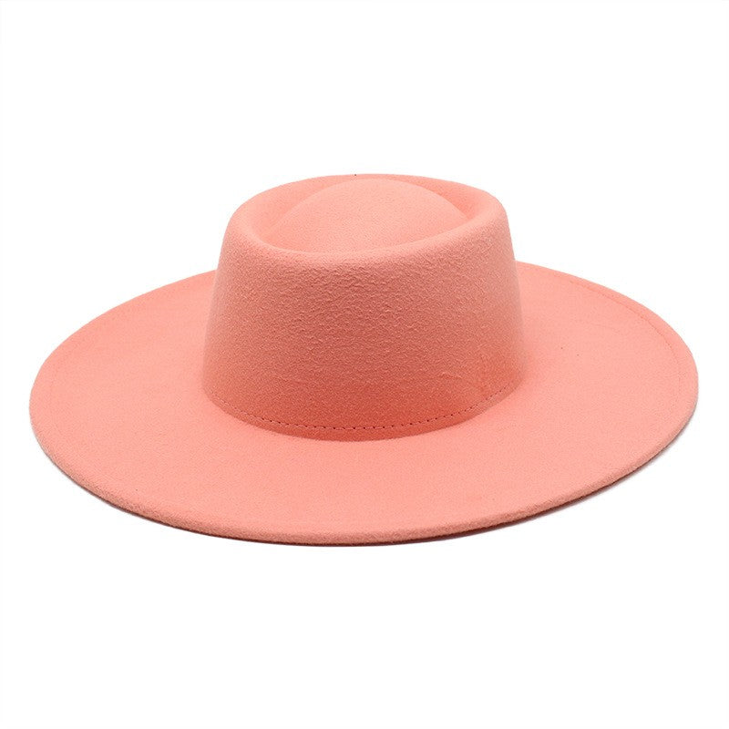 Classic British Style 9.5CM Big Wide Brim Fedora Hat For Women Fashion Autumn Winter Felt Church Hats Wedding Dress Jazz Cap