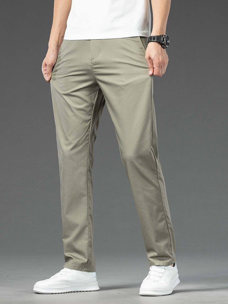 Spring Summer New Men's Casual Pants Thin Mulberry Silk Soft Business Casual Trousers Slim Straight Elastic Suit Pants Male