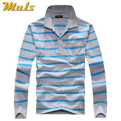 Cotton Polos Men Long Sleeve Mens Polo Shirt Spring Autumn Striped Male Polo Dress Classic Business 2018 Father Gift Drop Ship