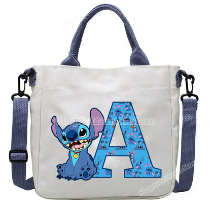 Disney Stitch Letter A-Z Print Shoulder Bags Cute Anime Action Figure Stich Purses Handbags Women Sling Messenger Bag Gift