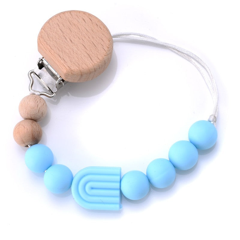 Baby Pacifier Clips Holder Silicone Cartoon Animal Teething Chain Wood Teether For Baby Pacifier Chain Nursing Chew Toys Gift