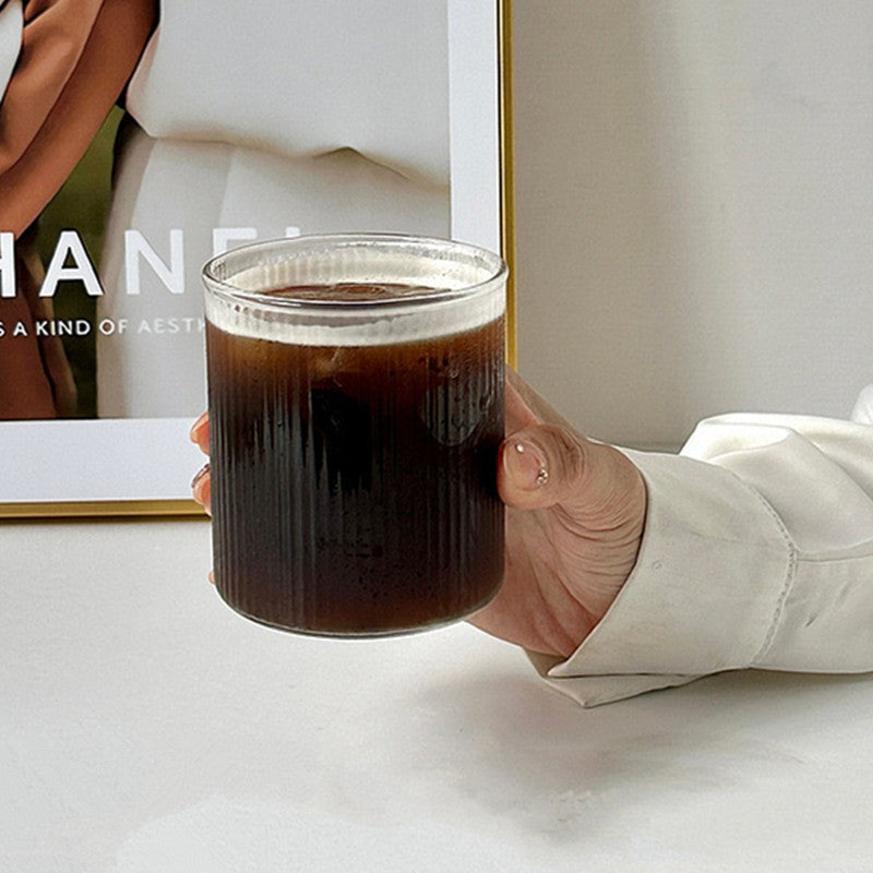Copo de Vidro Listrado para Uso Doméstico, Copo Transparente para Café, Leite, Suco Gelado, Caneca de Chá, Latte, Utensílios de Bar, Decoração Retrô para Casa