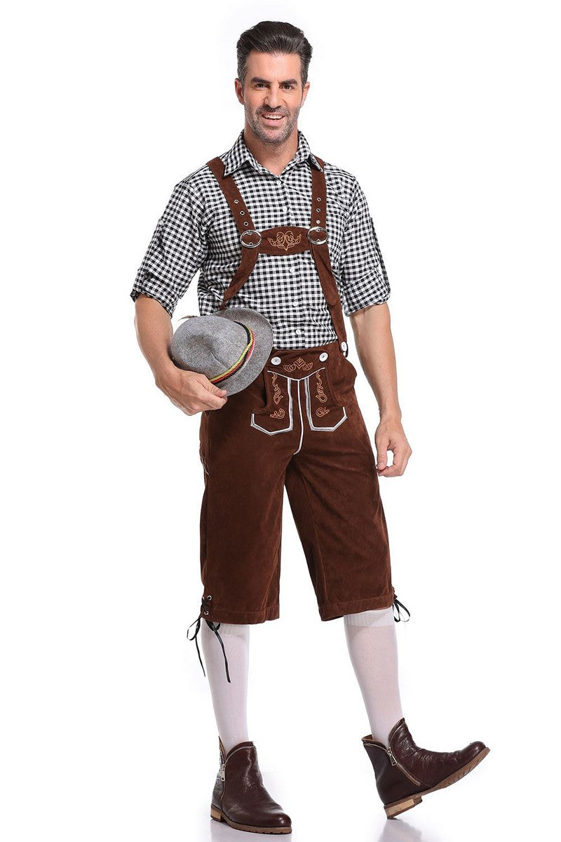 Germany Oktoberfest Costumes Adult Men Traditional Bavarian Beer Shorts Outfit Overalls Shirt Hat Suspenders Set Halloween Cloth
