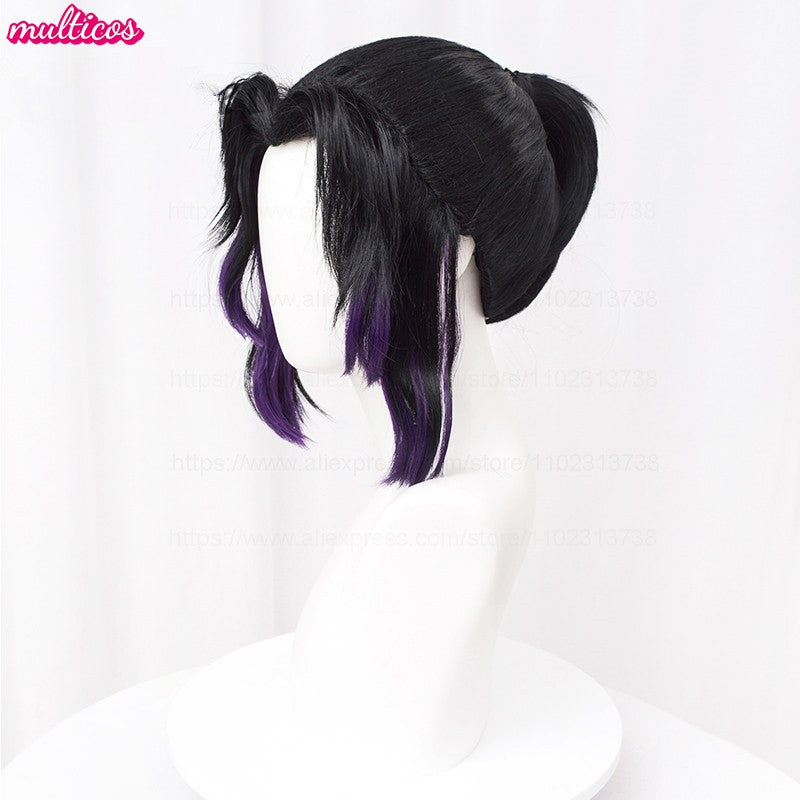 High Quality Kochou Shinobu Kocho Cosplay Wig 35cm Black Purple Pigtail Heat Resistant Synthetic Hair Anime Wigs + Wig Cap