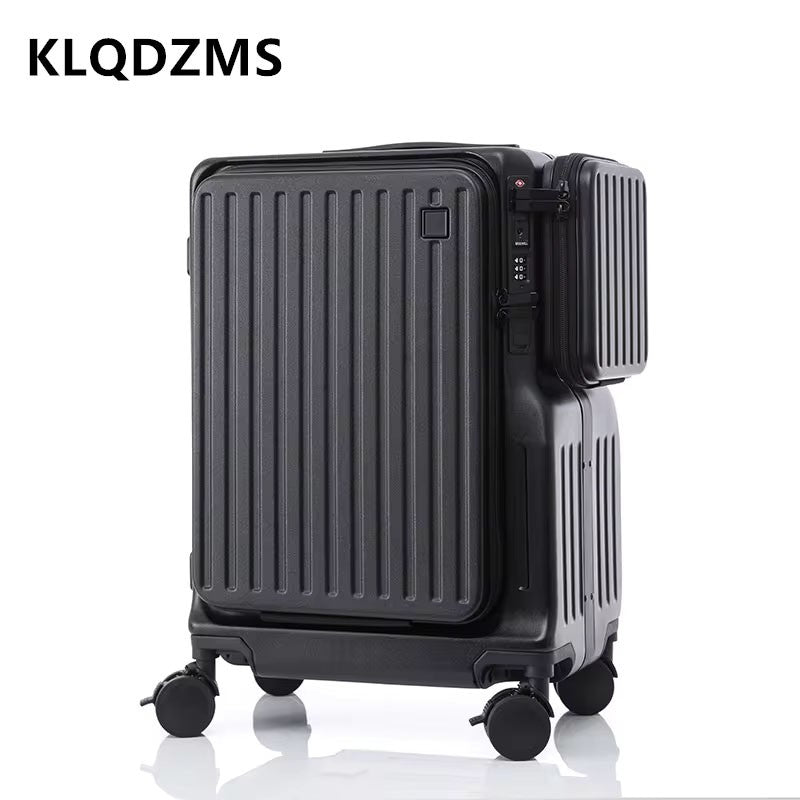 KLQDZMS Multifunctional Suitcase Front Opening Boarding Case USB Charging Trolley Case 20 Inch ABS + PC Laptop Cabin Luggage