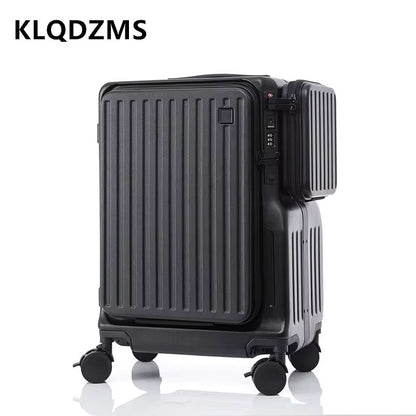 KLQDZMS Multifunctional Suitcase Front Opening Boarding Case USB Charging Trolley Case 20 Inch ABS + PC Laptop Cabin Luggage