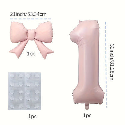 32 Inch Pink Number 0-9 Foil Balloon with Bow – Ideal for Girls Wedding Birthday Party Decorations