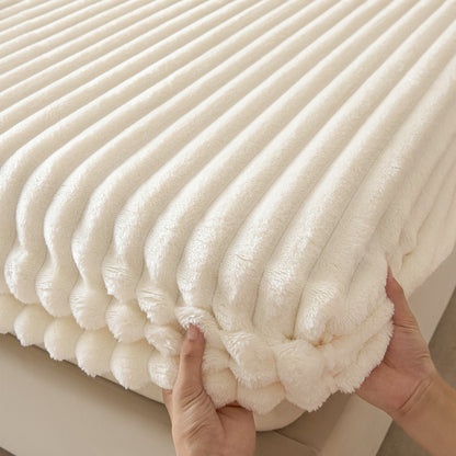 Solid Color Thick Faux Rabbit Fur Mattress Cover Autumn Winter Warm Velvet Mattress Protector Fluffy Soft Plush Fitted Bed Sheet