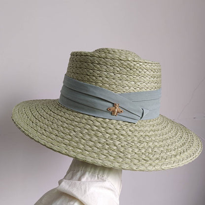 2023 Summer sun hat Lafite grass French straw hat Women's chain decorated straw hat Holiday Sun hat Punk style  beach