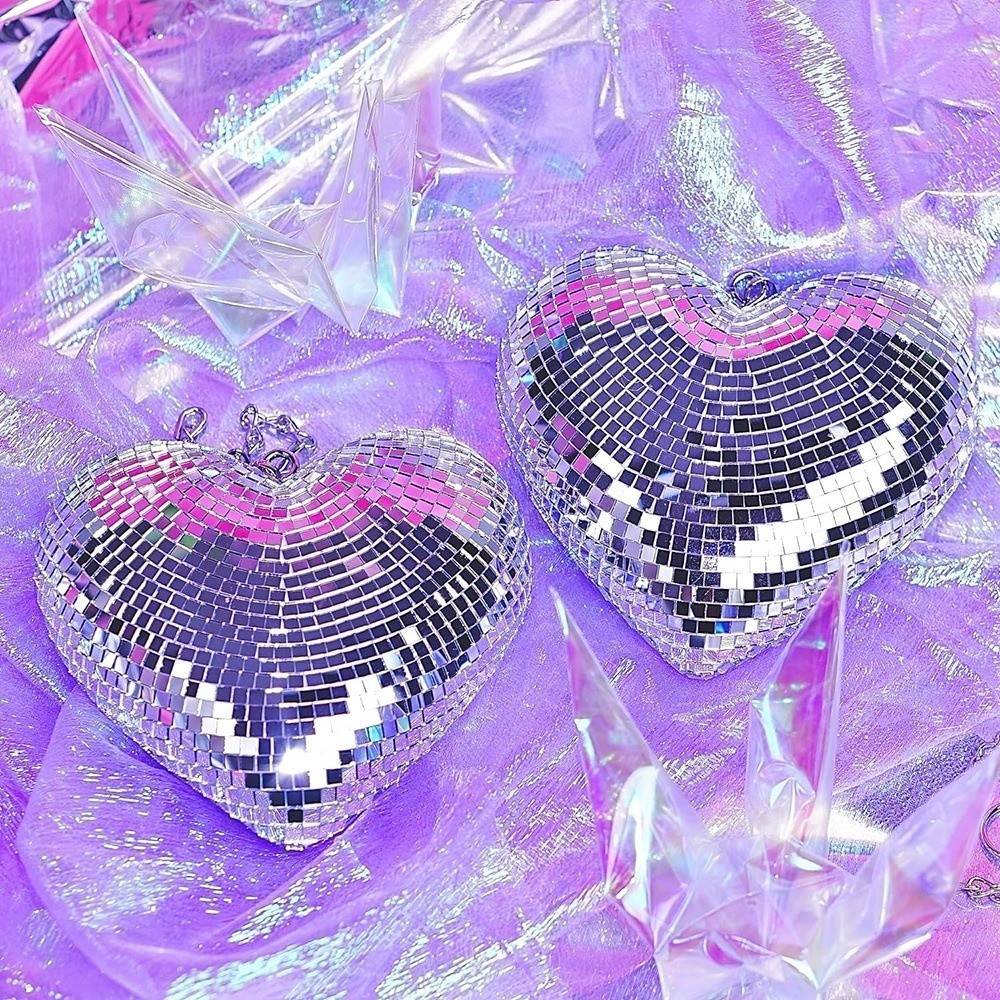 Heart-Shaped Disco Ball Decorations Lightweight Reflective Christmas Party Decorations Glass Keychain Glass Decorations