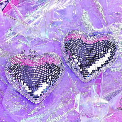 Heart-Shaped Disco Ball Decorations Lightweight Reflective Christmas Party Decorations Glass Keychain Glass Decorations