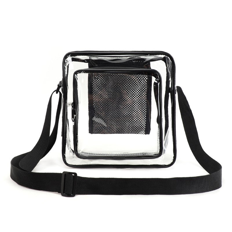 TINYAT Clear Men's Crossbody Bag PVC Double Pocket Travel Bag Adjustable Shoulder Straps Single Shoulder Bag for Daily Commuting
