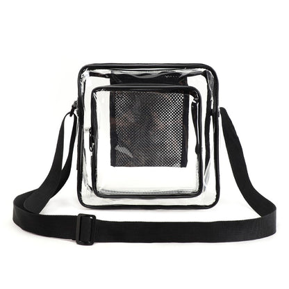 TINYAT Clear Men's Crossbody Bag PVC Double Pocket Travel Bag Adjustable Shoulder Straps Single Shoulder Bag for Daily Commuting