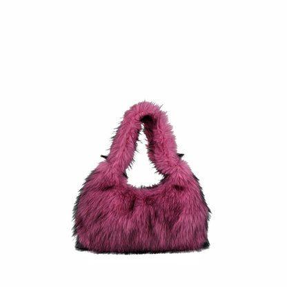 Solid Color Plush Dumpling Bag Simple Style Niche Design Faux Fur Handbag Tote Small Women's Underarm Hobo Bag