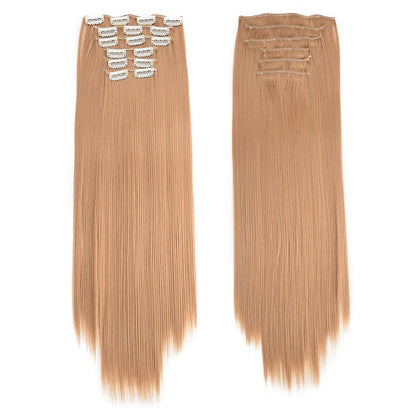 16 Presilhas em Extensões de Cabelo 60cm de Comprimento Liso Sintético Loiro Preto Peças de Cabelo Resistente ao Calor Cabelo Falso 6 Peças/Conjunto