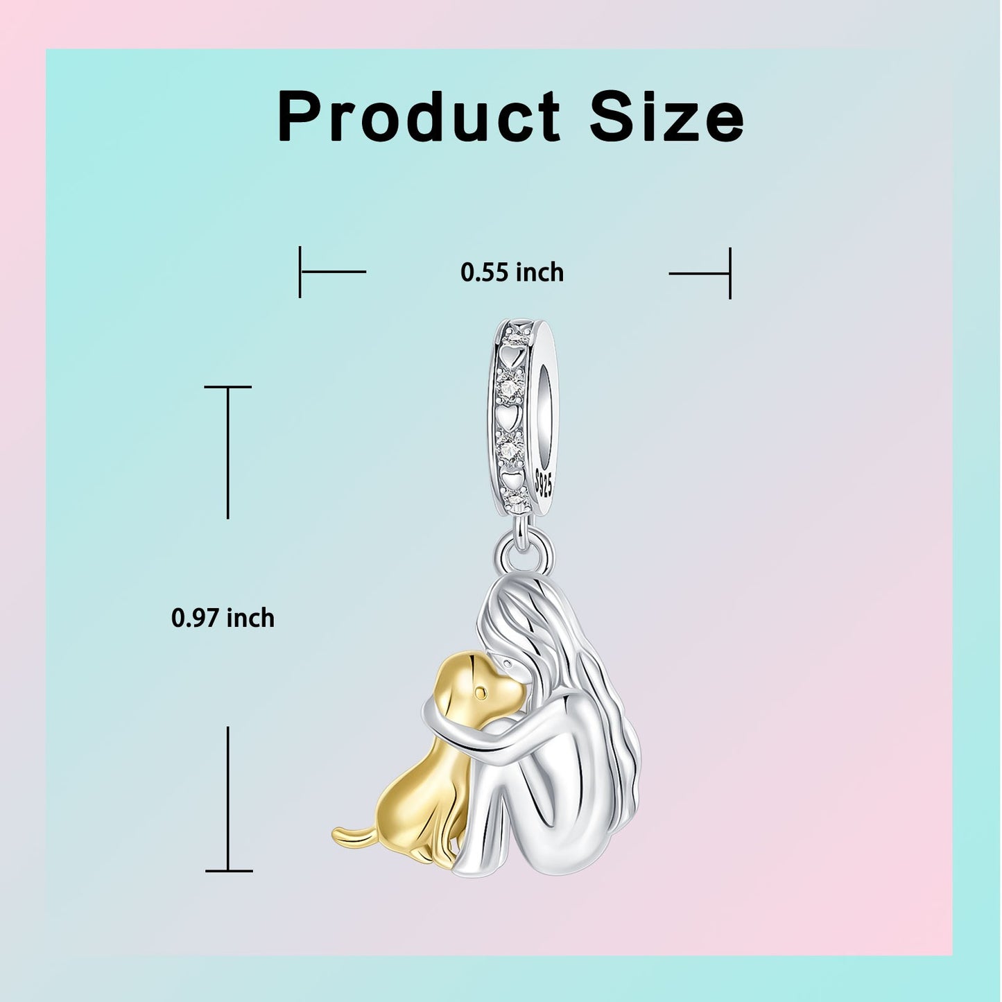 Girl & Dog Hugging Dangle Charm S925 Sterling Silver Two tone pendants Fit Original Bracelet Making Pet Lovers’ Bracelet Gift