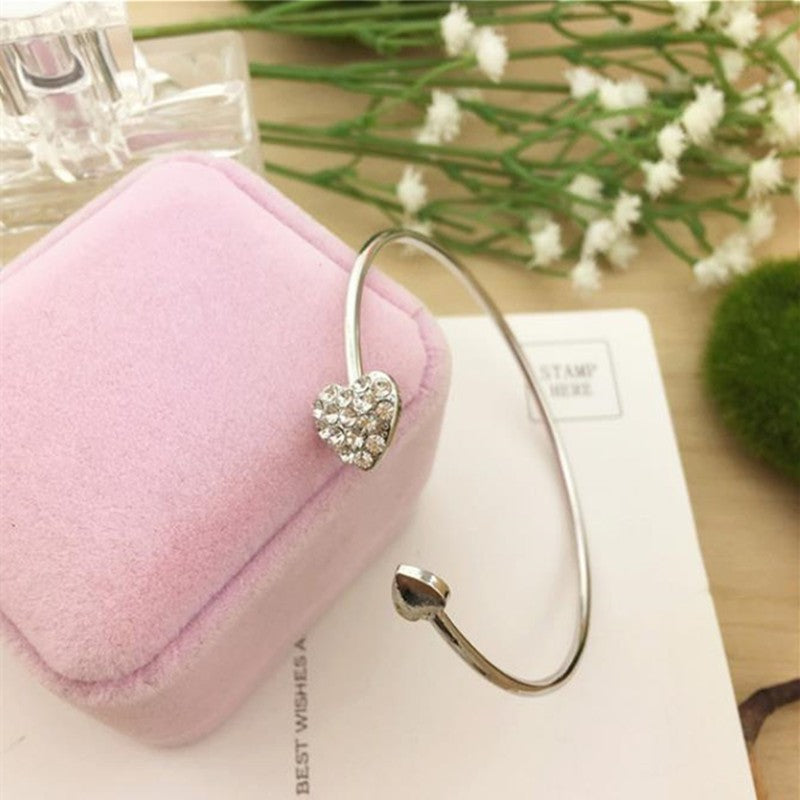 Pulseira Bracelete Aberto Ajustável com Laço de Coração Duplo de Cristal para Mulheres Joias Presente de Ano Novo 2026 Mujer Pulseras