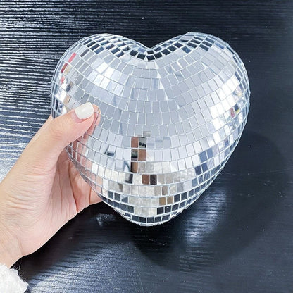 Heart-Shaped Disco Ball Decorations Lightweight Reflective Christmas Party Decorations Glass Keychain Glass Decorations