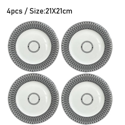 Conjunto de Mesa Elegante em Porcelana Fina Europeia Louça Ocidental Prato de Bife Prato Raso Prato de Dim Sum Faca Garfo Doméstico Prato de Bife