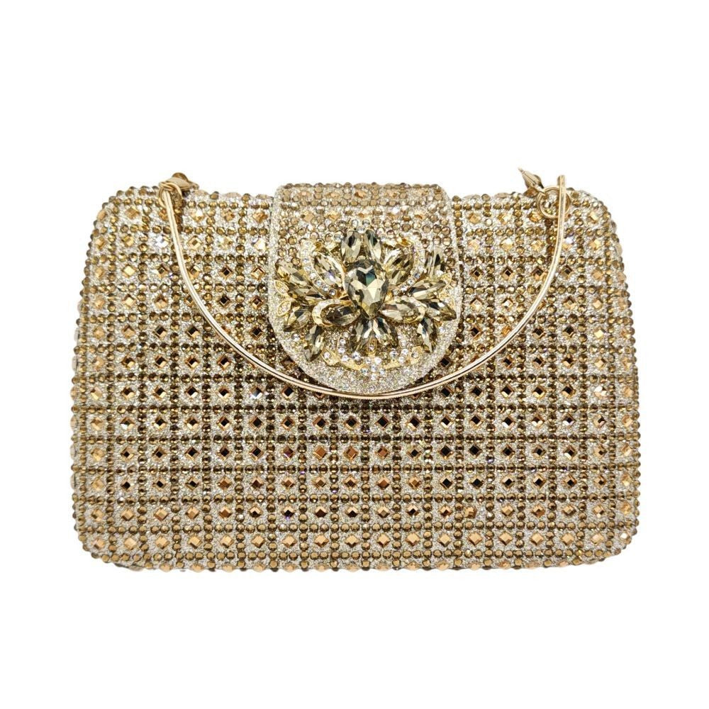 Sparkling Rhinestone Clutch Bag Lady Crystal Evening Purse Luxury Metal Handle Chain Handbag Wedding Party Dinner Diamond Bags