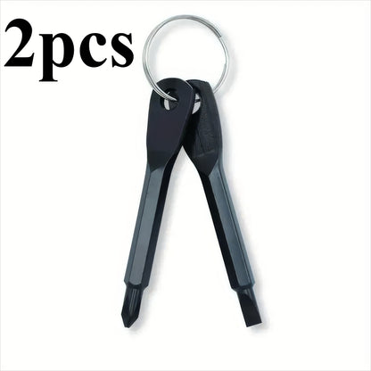 2 Chaveiros de Chave de Fenda em Preto/Prata, Aço Durável, Cabeça de Chave de Fenda, Adequado para Carros, Bicicletas e Motocicletas