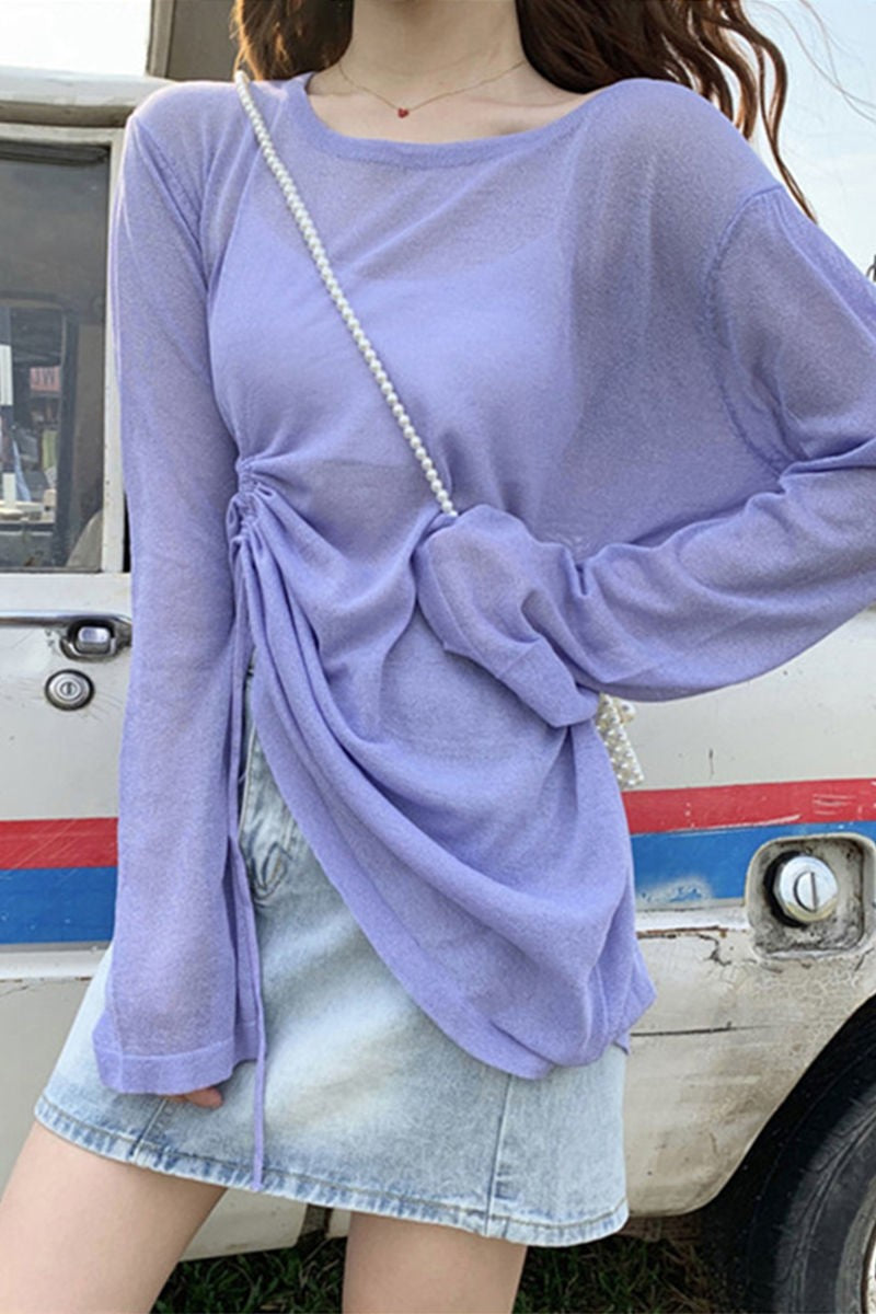 Women's 2025 Women's Summer New Beach Long sleeved Sunscreen Jacket Loose Hoodie Drawstring Upward Shirt