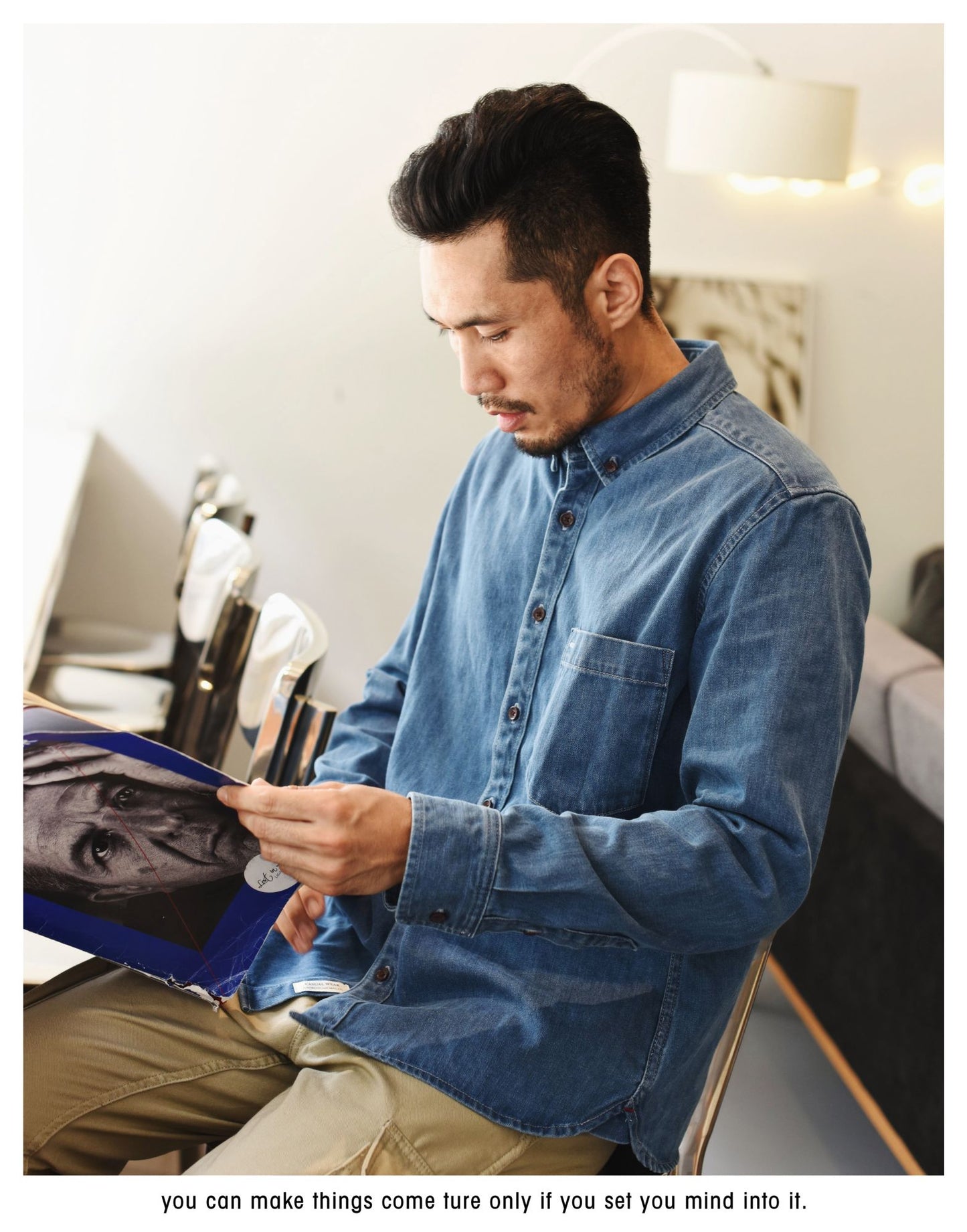 SauceZhan Chambray shirt  men shirt long sleeve Denim Shirt Cotton Casual Wash Shirt Mens Dress Shirts Jeans Shirts Slim