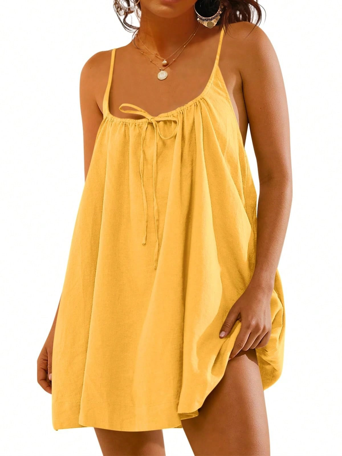 Fisoew Women Summer Sleeveless Mini Dress Tie Back Casual Loose Sexy Trendy Swimsuit Coverup