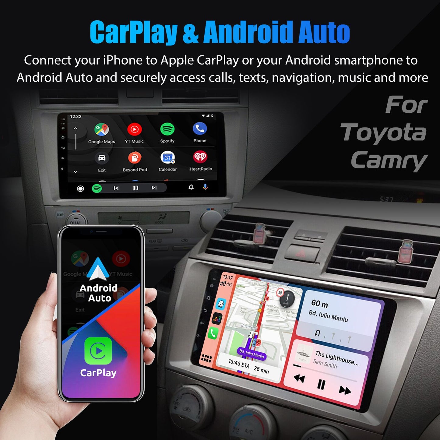 9" Android 14 Car Radio Multimedia Video Player 2 Din For Toyota Camry 2006 2007 2008 2009 2010 2011 GPS Navi Head Unit Carplay