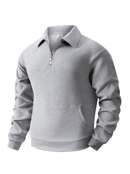 Autumn Men's Casual Sweatshirt Quarter Zip Solid Color Pullover Sweater Outdoor Daily Long Sleeve Polo Turtleneck Male Tops