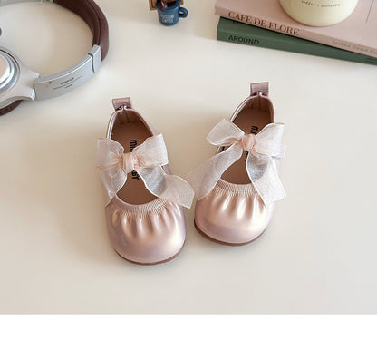Baby Girl Princess Shoes Shine Surface Korean Style Lace Bow Casual Flats Non-Slip Toddler Kid Wedding Party Adorable Baby Shoes