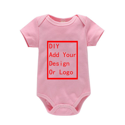 Newborn Baby White Short Sleeve Romper Print Outfit Infant Bodysuit Clothes Gift Customized Your Design Idea Cool DIY Or Logo