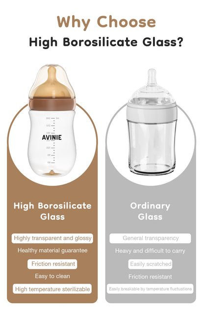 MAMIJOY  High boron silicon Glass milk bottle Wide caliber Newborn babies 0 to 6 months Glass milk bottle Anti-Colic BPA Free