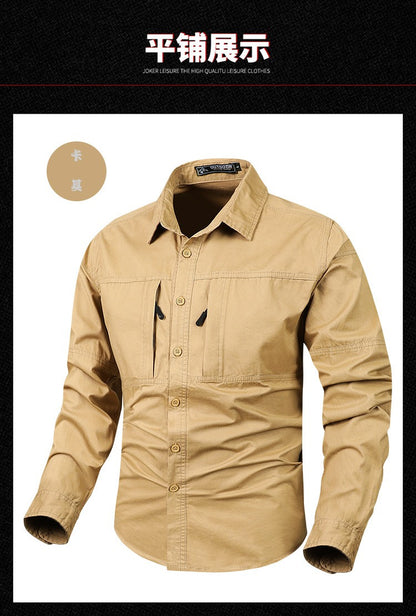 New Spring Men Long Sleeved Cargo Shirts High Quality Man Outdoor Multi Pockets Loose Tooling Shirts Male Casual Shirts Size 5X