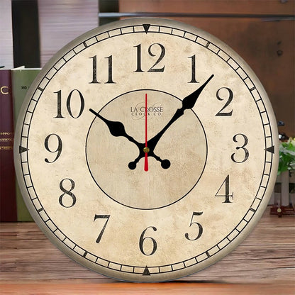 Beige & Black Wooden Round Silent Hanging Wall Clock, Suitable For Living Room, Office, Study Room, Bedroom, Home Decoration