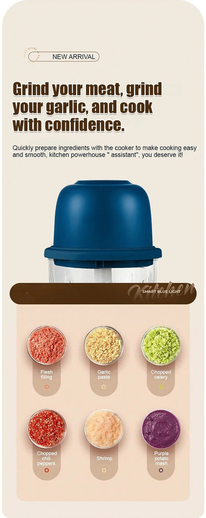 Mini processador elétrico portátil USB de 260ml para alho, triturador de alho com 2 lâminas, moedor de carne elétrico, picador de vegetais pequeno utensílio de cozinha