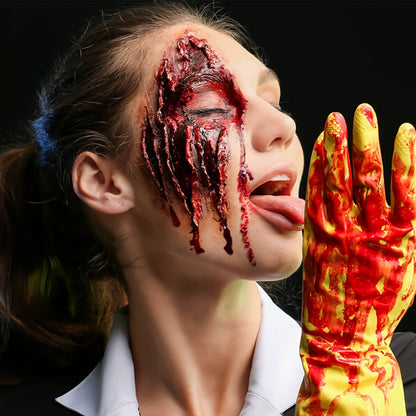1pc Halloween Fake Blood Makeup Kit, Bright Red Coagulated Fake Blood Paste with Sponge, Realistic Artificial Blood for Party Z