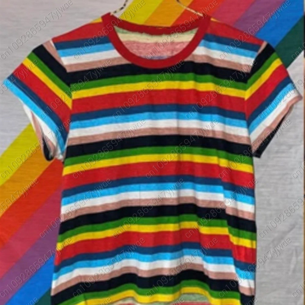2026 Max Mayfield Cosplay Costume Rainbow Striped T-shirt Women Kids Casual Colorful For Short Sleeve -T-Shirt