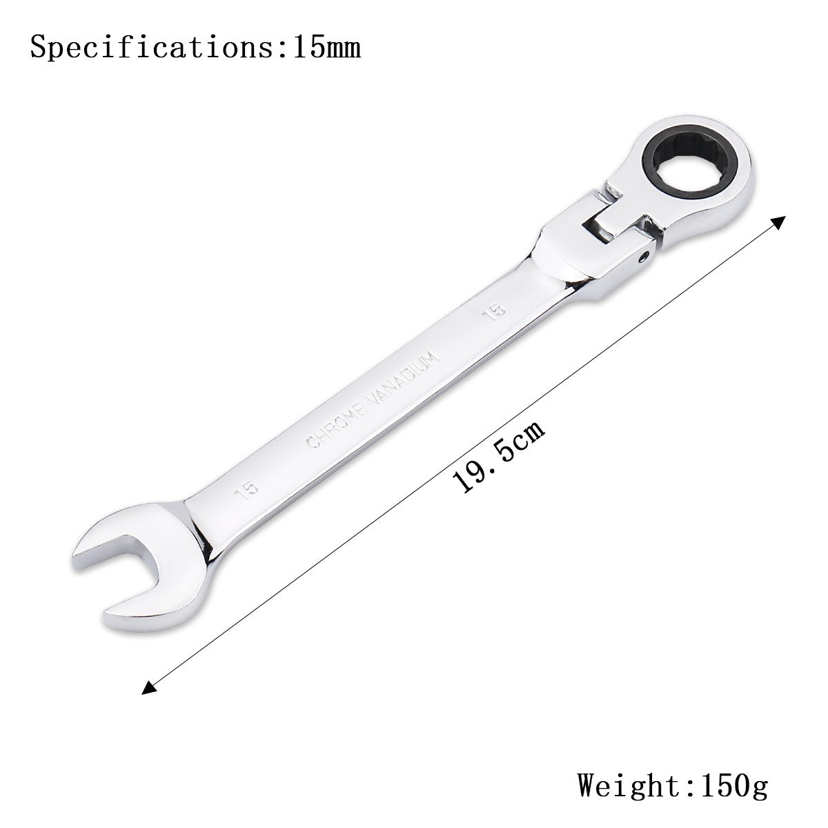 Chave de Boca Catraca Combinada Métrica com Cabeça Flexível Catraca Chave Métrica Padrão 11-15mm Ferramentas Resistentes de Aço Cromo Vanádio