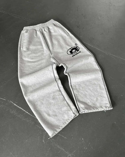 Calça Casual Bordada Cinza Y2k Camuflada Tática Funcional Masculina Feminina Premium Moletom com Cordão