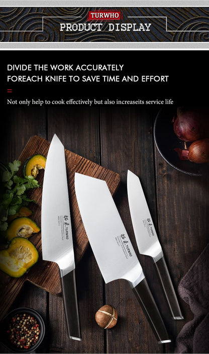 TURWHO 1-3 PCS Kitchen Knives Set German 1.4116 High Carbon Stainless Steel Japanese Nakiri Cleaver Slicing Utility Chef Knifes