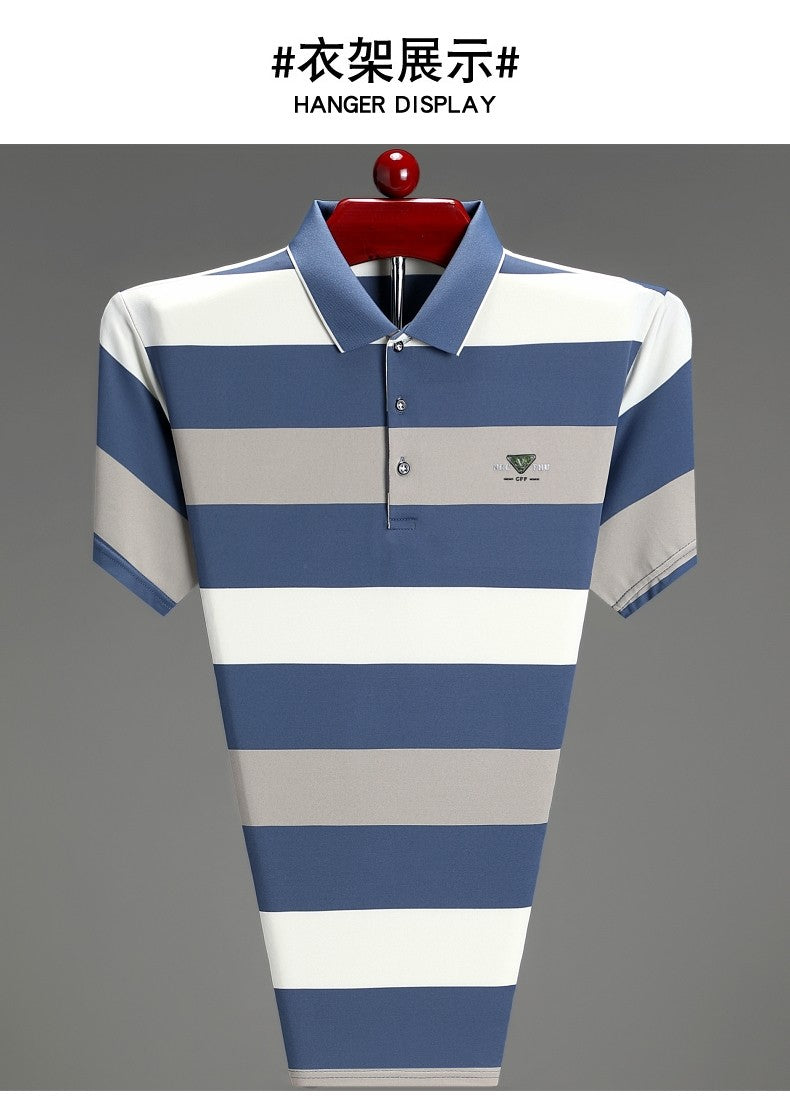 luxury wide stripe color blocked short sleeve polo shirt high-end brand letter embossed T-shirt fashion breathable men's wear